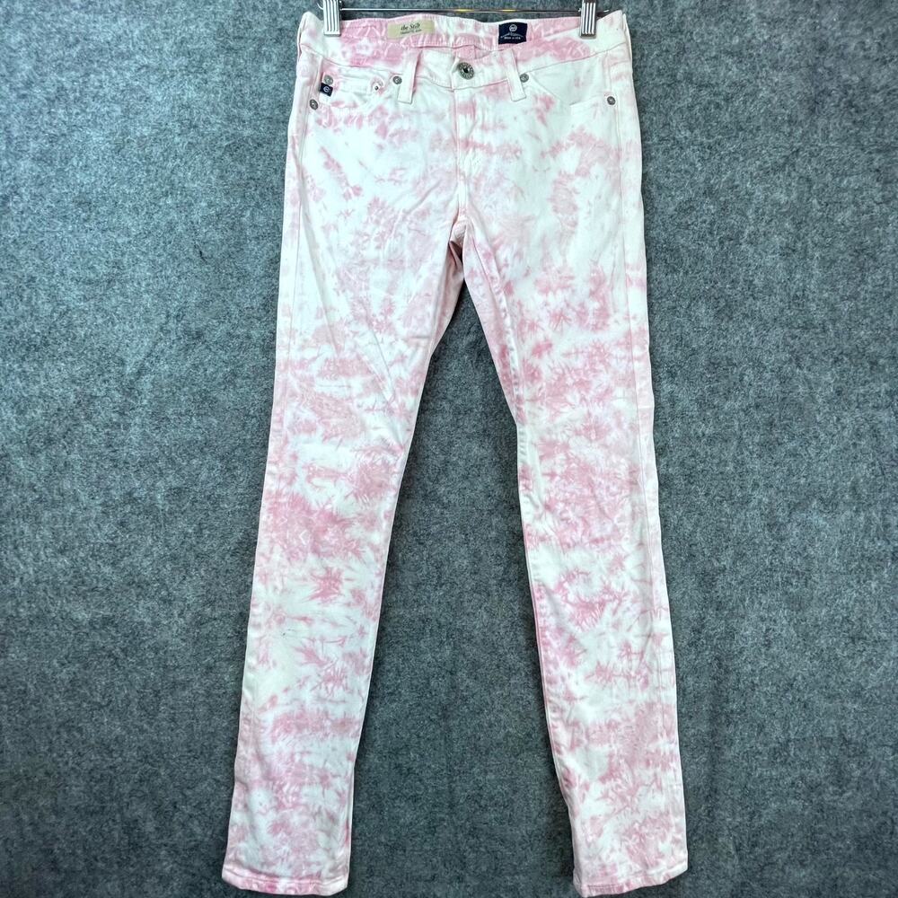AG Adriano Goldschmied The Stilt Cigarette Jeans Womens 25 Pink‎ White Tie Dye